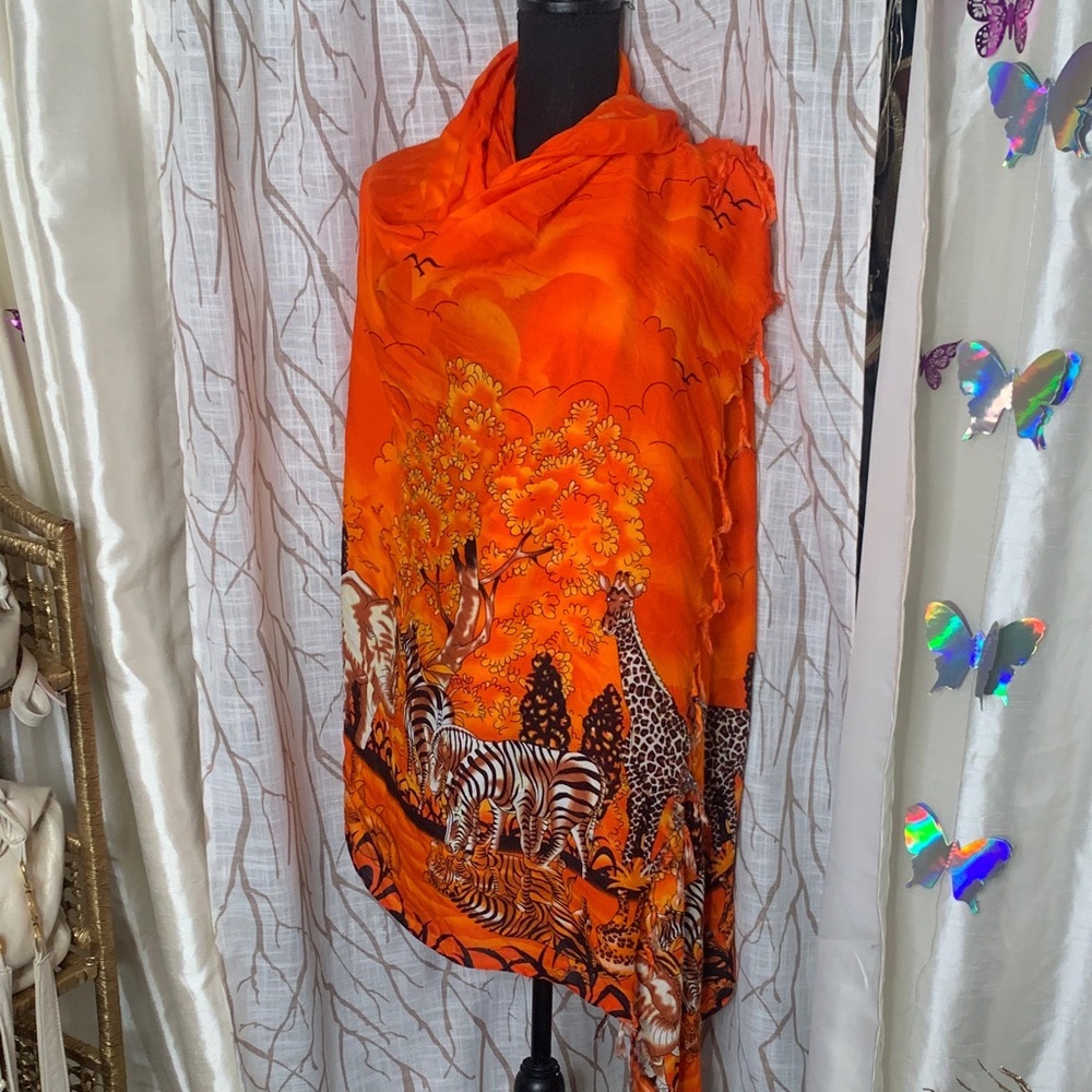 Vibrant Orange Safari Animal Print Wrap scarf